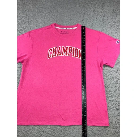 Champion T Shirt Men M Pink Short Sleeve Arched Logo Graphic Tee Retro Y2K 90s - Picture 4 of 6